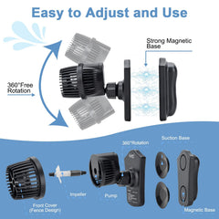 Hygger 360-degree rotating submersible head for customizable water direction