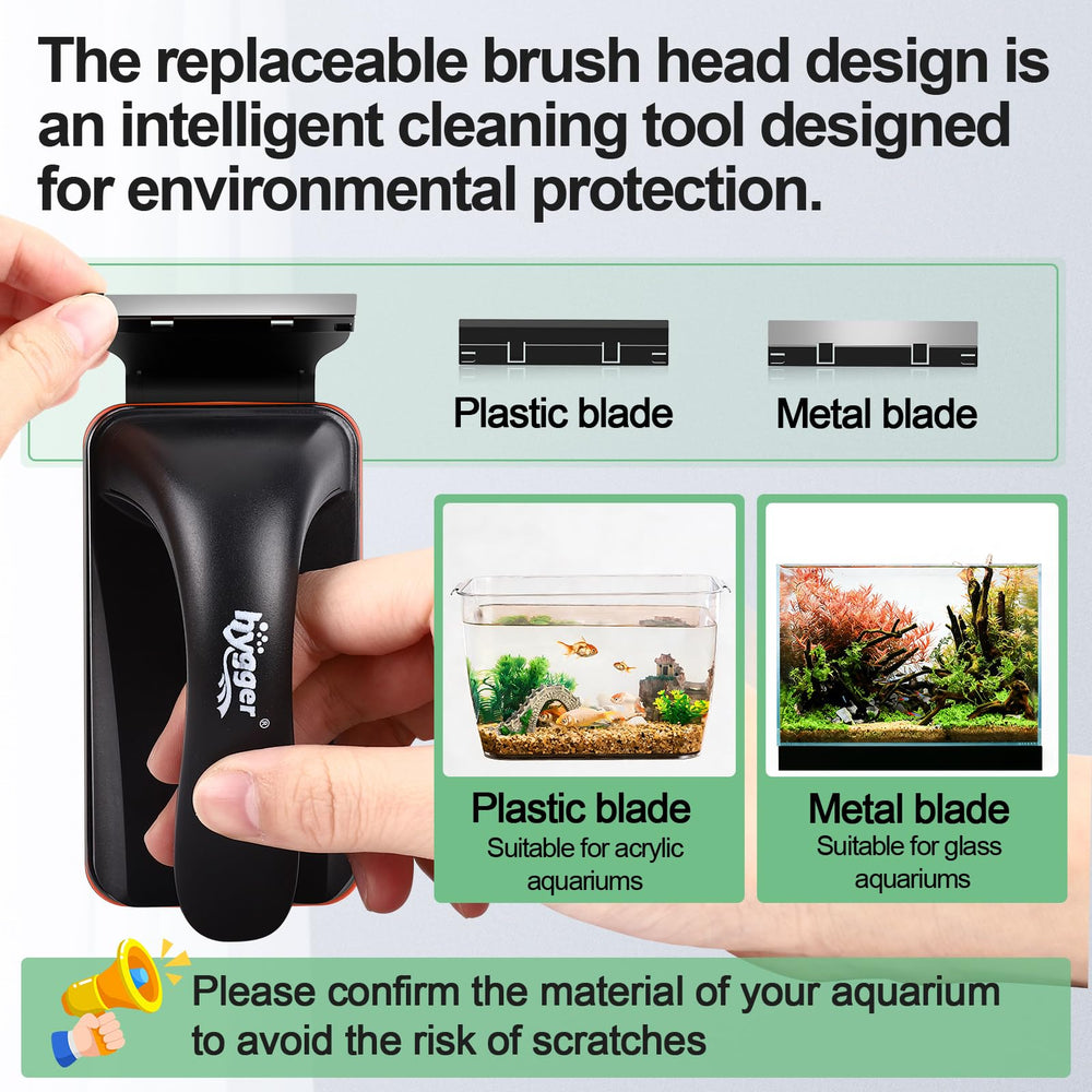 Hygger 3-in-1 cleaning head safely scrapes glass and cleans acrylic.