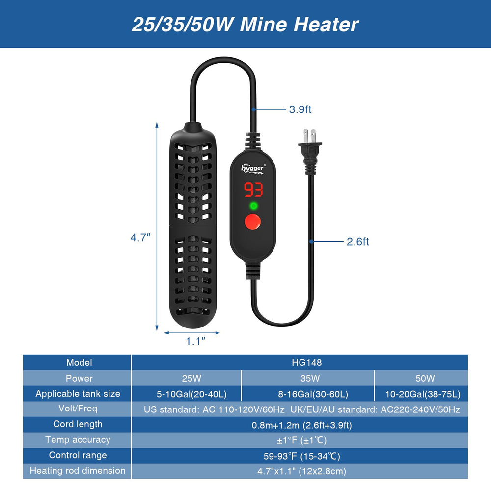 Hygger 50W heater durable ABS shell for reliable use