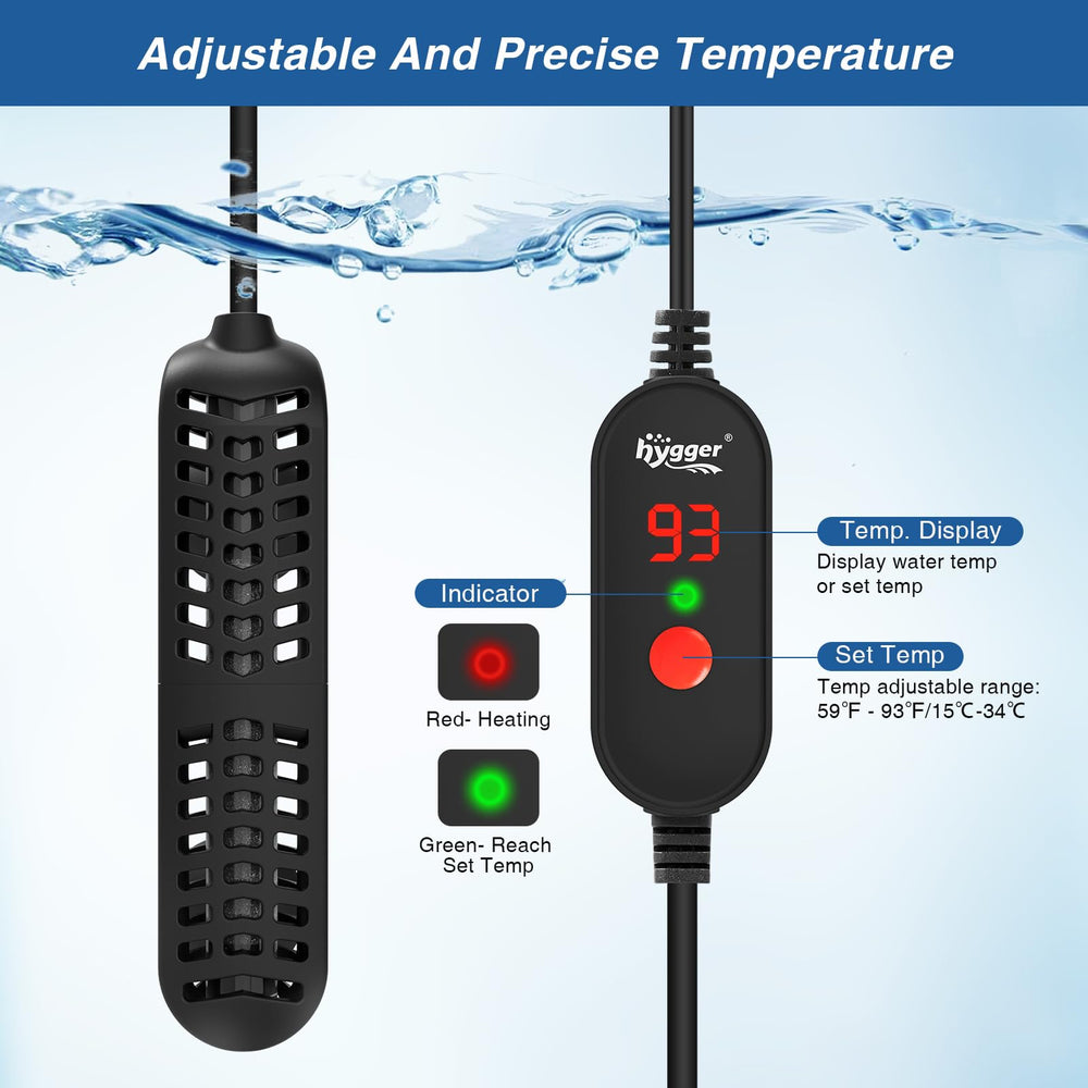 Hygger 50W heater digital display enables precise temperature control