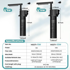 Hygger 5-in-1 filter side view highlighting versatility in small tanks