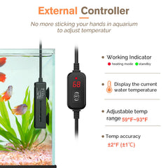 hygger 75W submersible heater with digital display helps monitor water temperature.