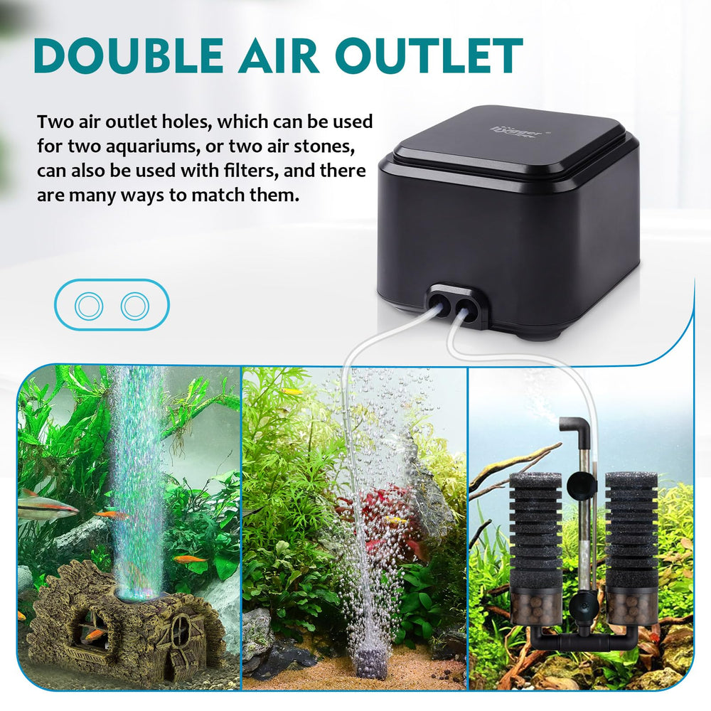 hygger Air pump with outlet hose connection enables versatile setup options
