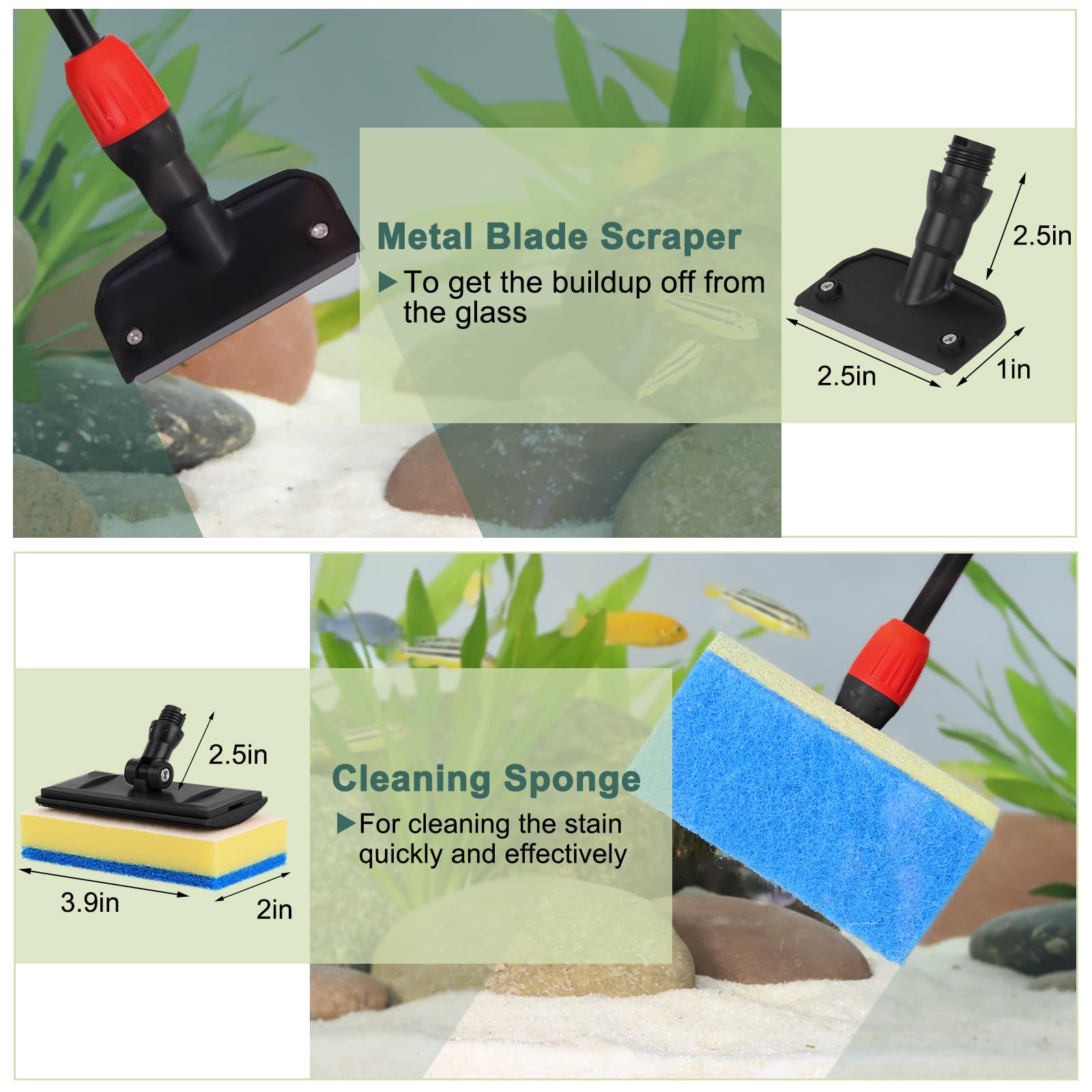 Hygger algae scraper and brush tackle stubborn buildup on glass.