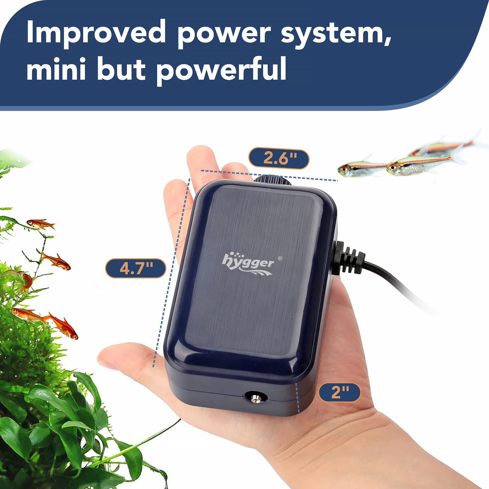 hygger aquarium air pump delivers up to 50 GPH air for larger tanks