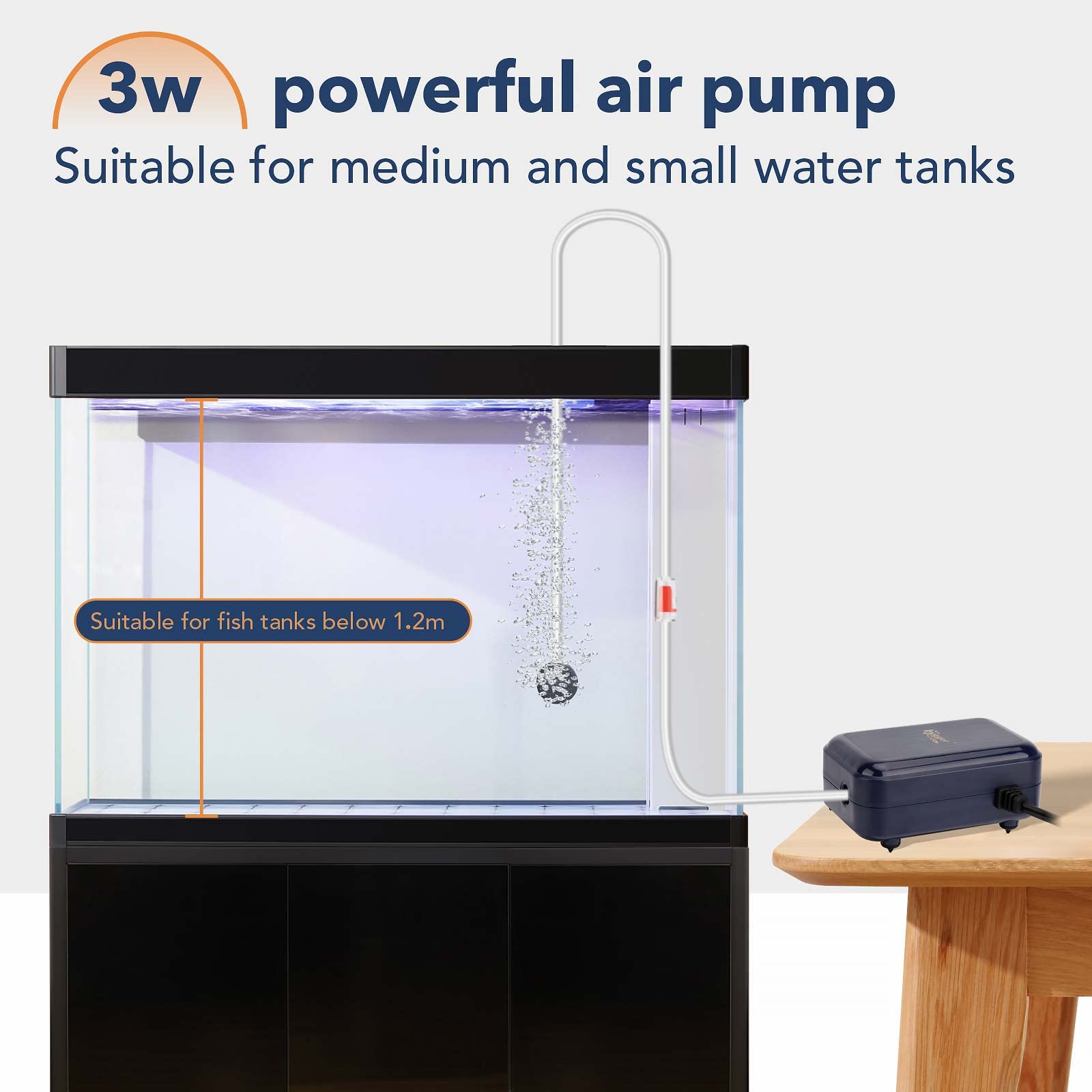 hygger aquarium air pump features four raised rubber feet for stability