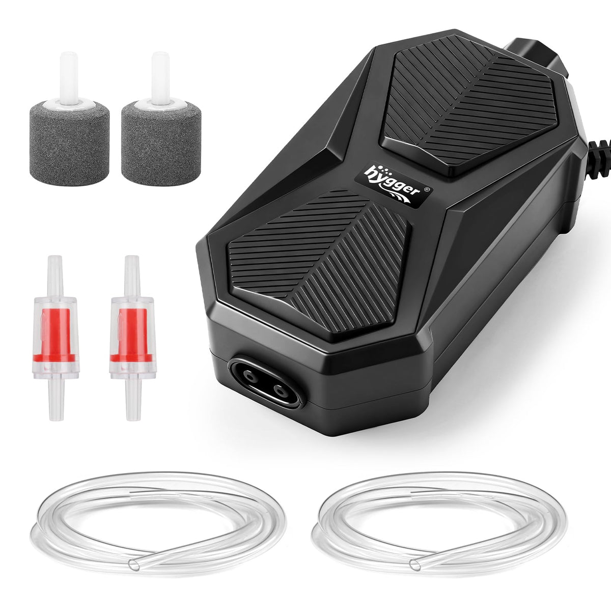 hygger aquarium air pump front view showing compact design for small tanks