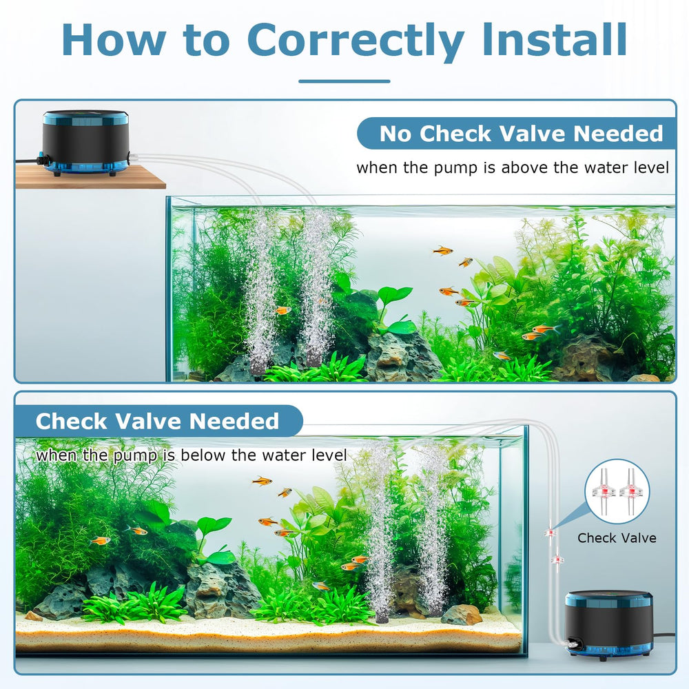 hygger air pump in tank demonstrates quiet operation and steady bubbles.