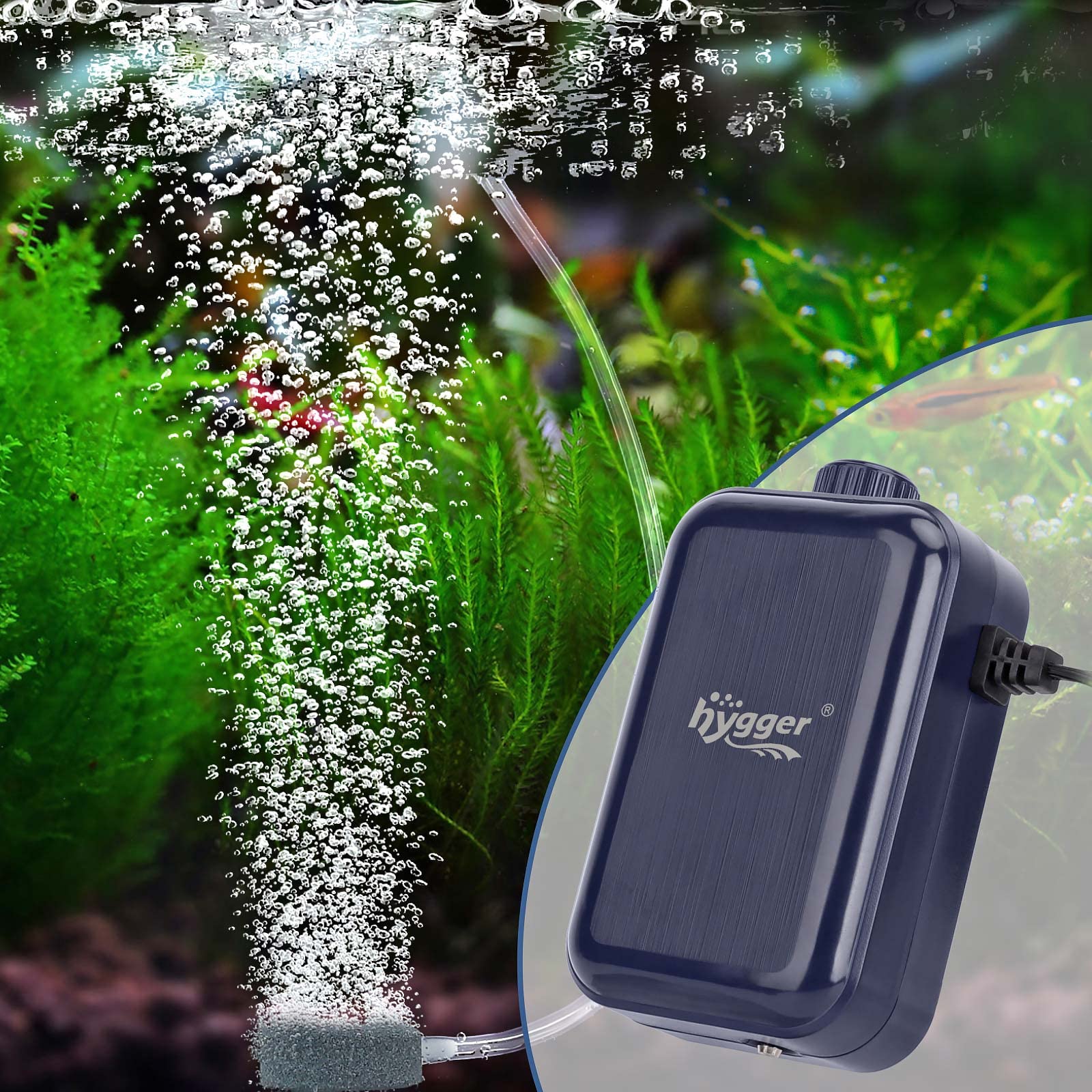 hygger aquarium air pump with a single outlet for simple aeration setups