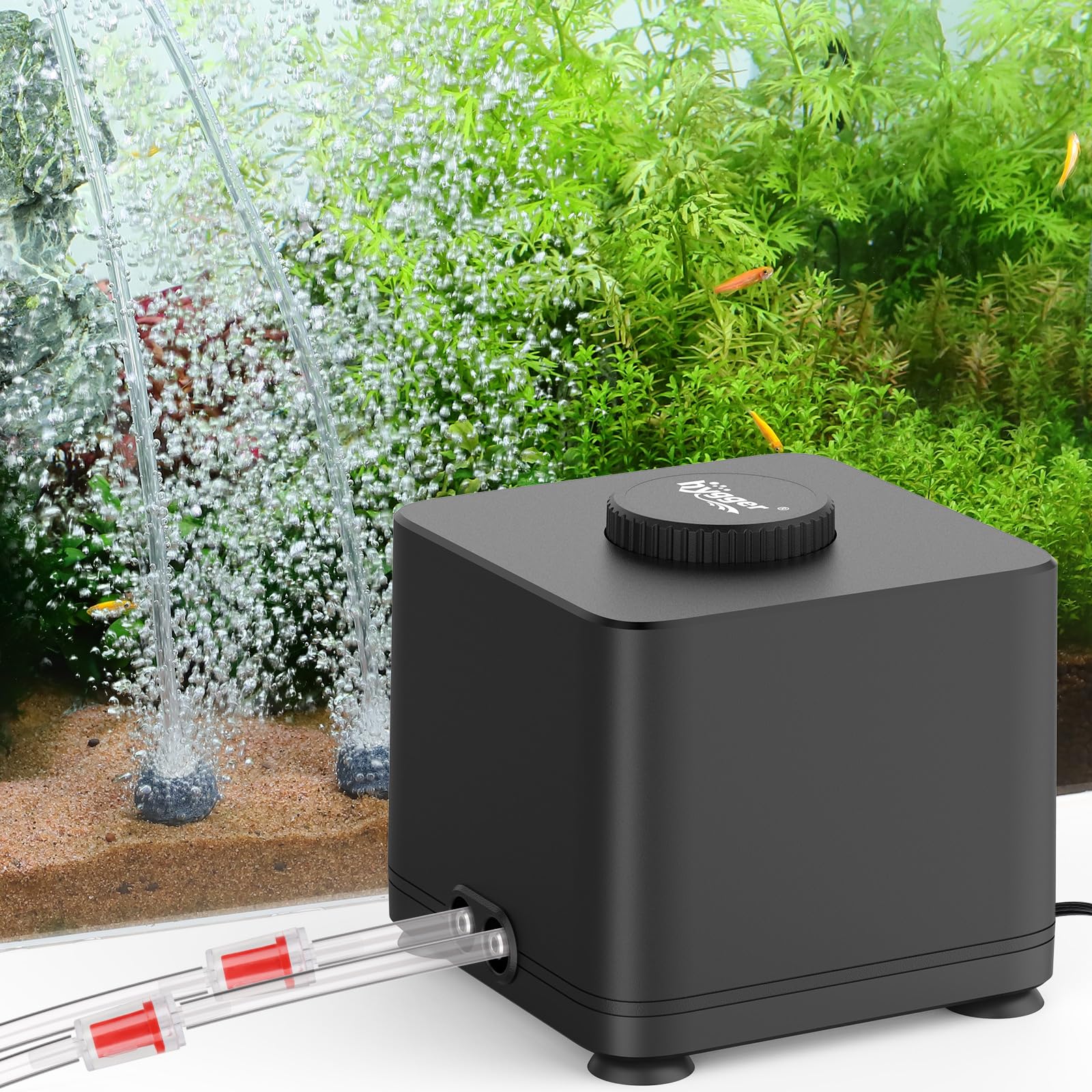 hygger aquarium air pump provides quiet operation for a tranquil home tank