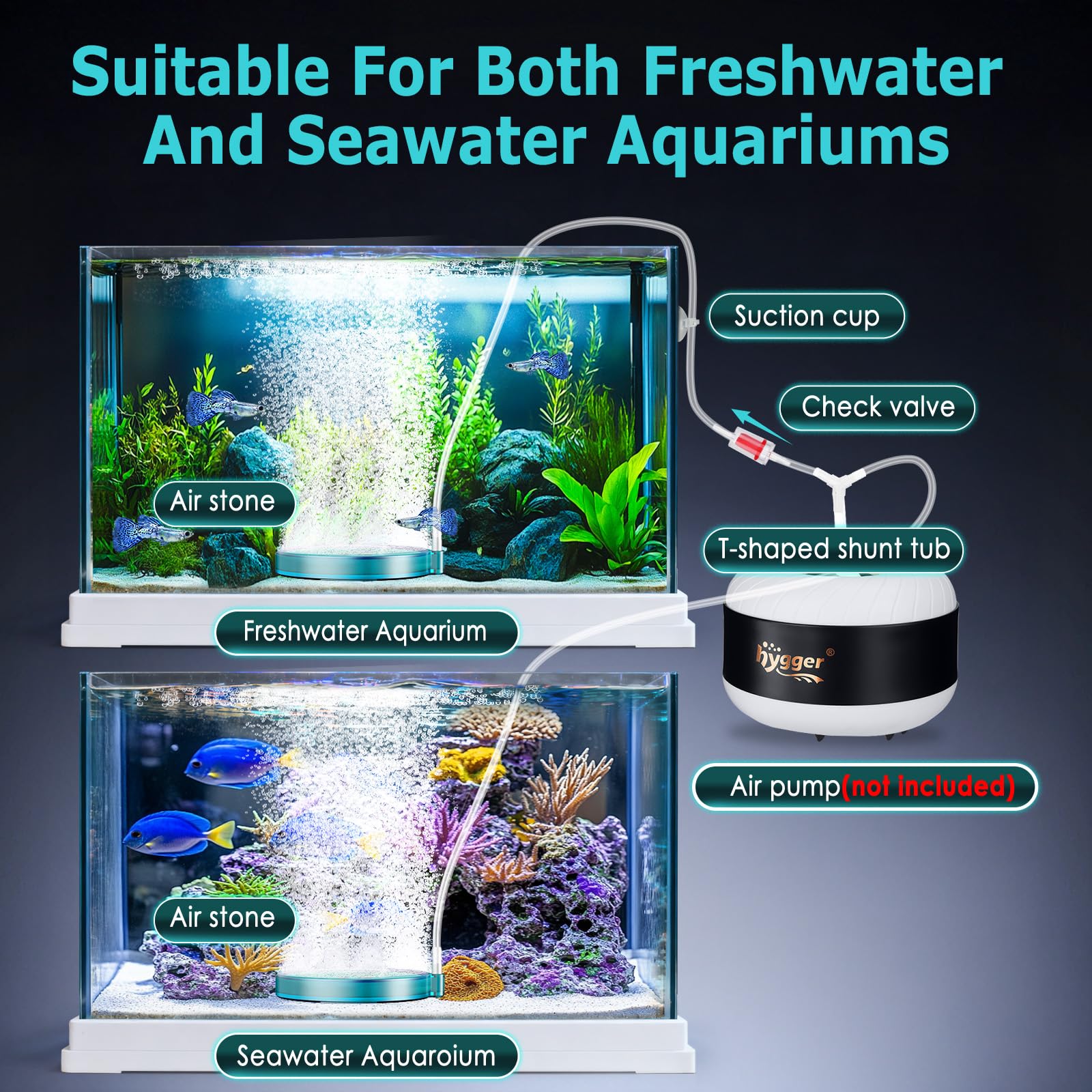 Hygger air stone enhances oxygenation in ponds and hydroponic systems.