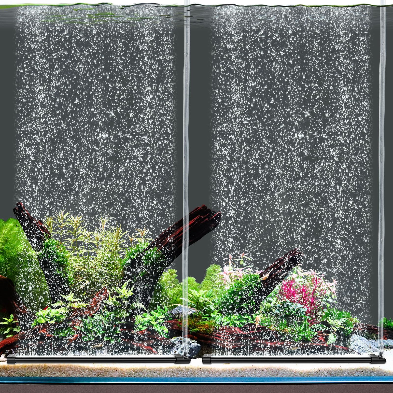 Hygger aquarium bubble curtain wall assembly with dense bubbles in a tank