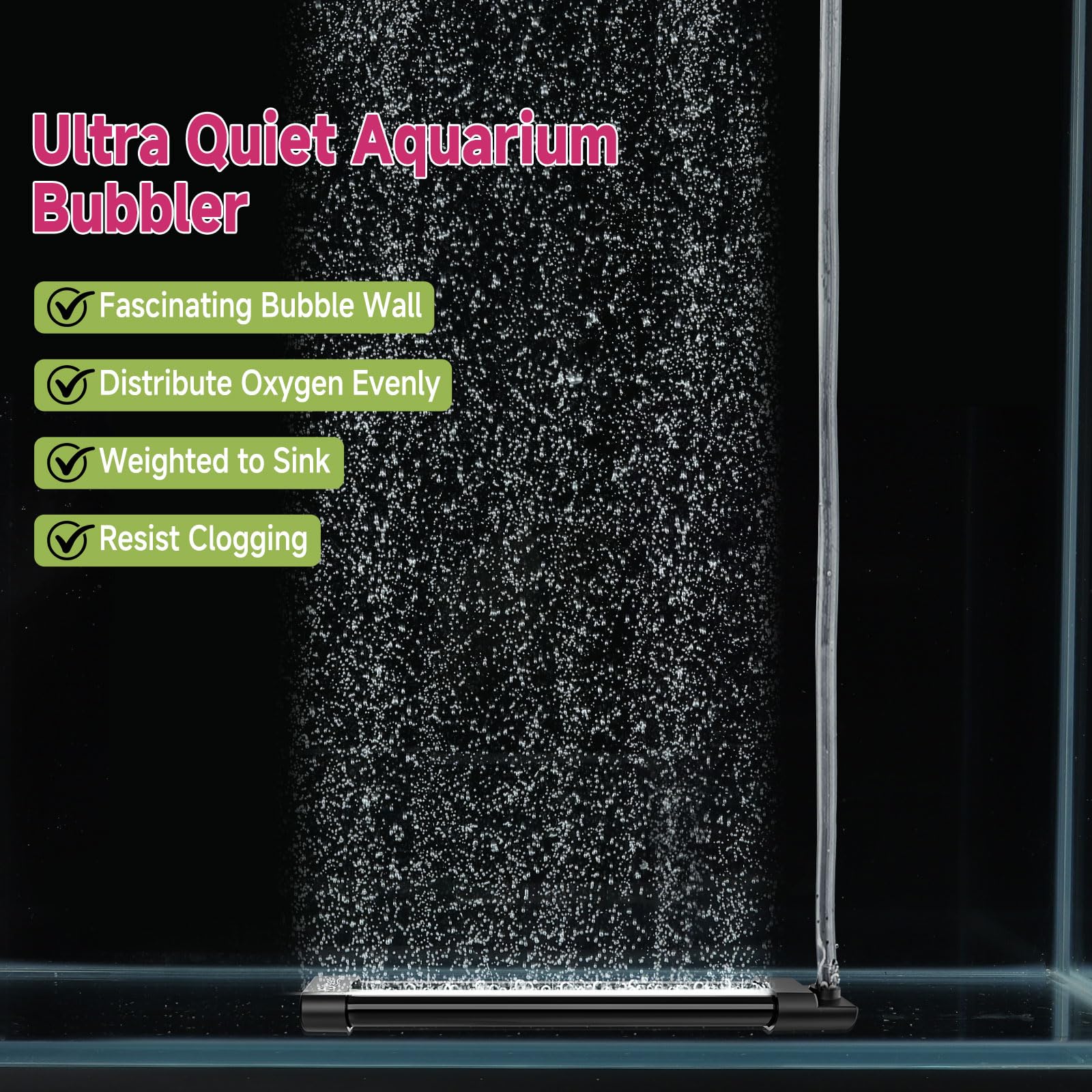 hygger bubble curtain wall setup with suction cups and tube for easy installation.