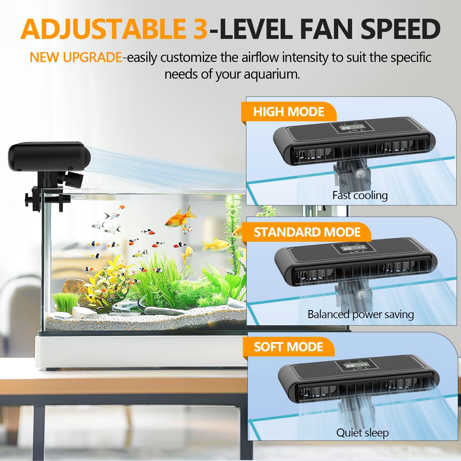 Hygger Aquarium Chiller Fan digital display shows temp speed and mode