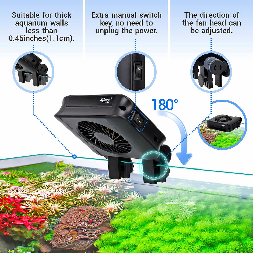 Hygger aquarium chiller fan timer control demonstrates auto on/off convenience.