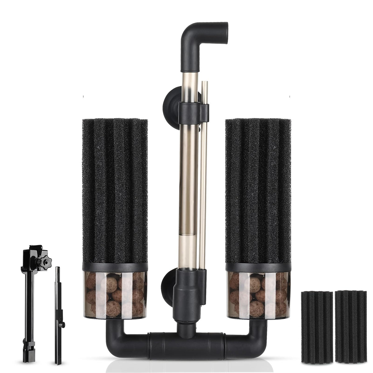 Hygger Aquarium Double Sponge Filter assembly showing complete filtration setup for tanks