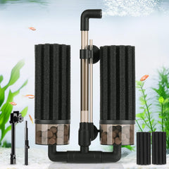 Hygger aquarium double sponge filter closeup showing filtration unit and media