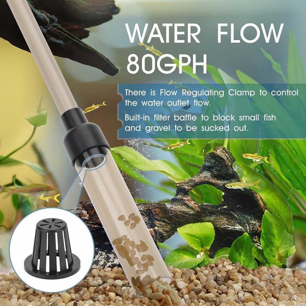 Hygger aquarium gravel cleaner with duckbill head for efficient debris removal.