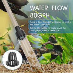 Hygger aquarium gravel cleaner with duckbill head for efficient debris removal.