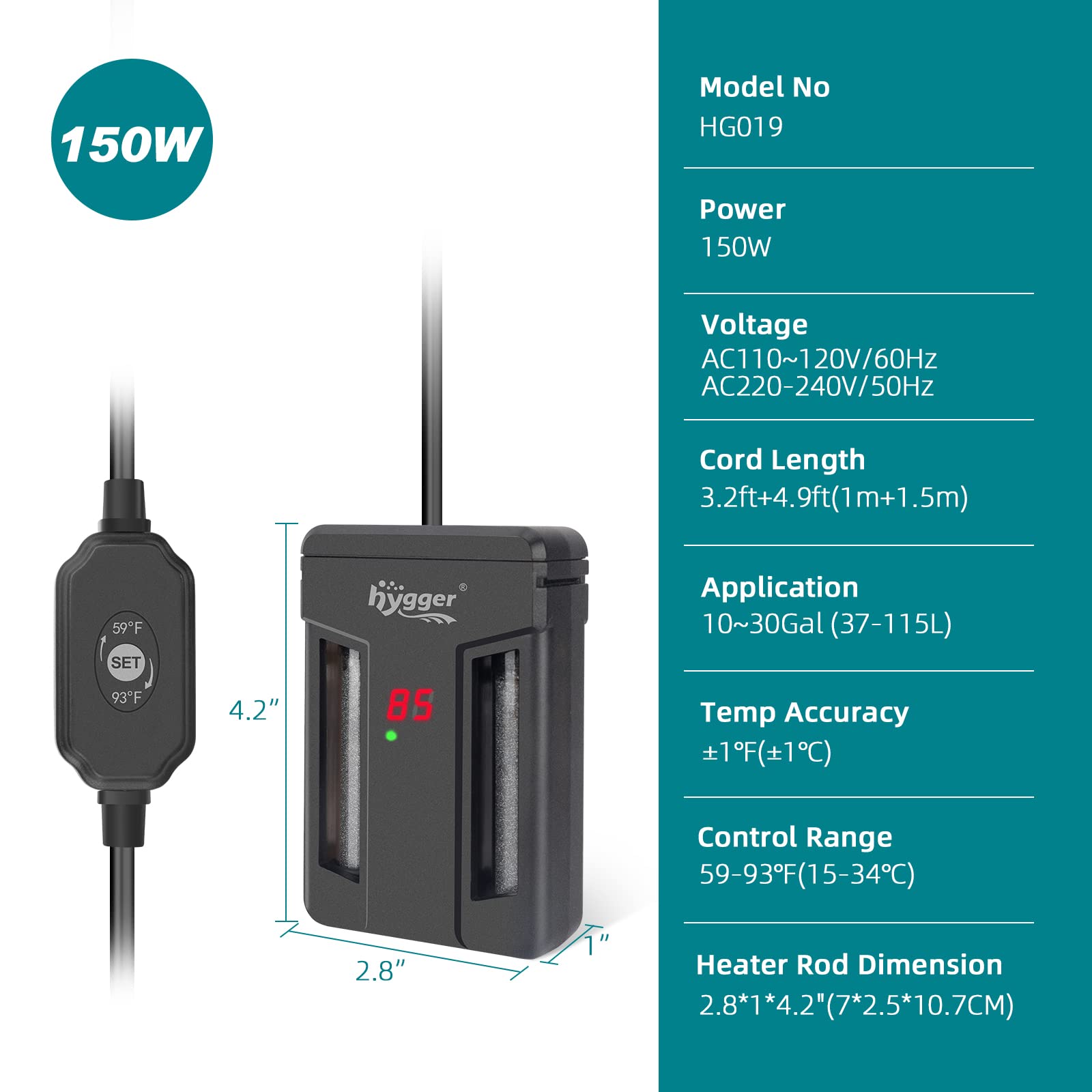 hygger aquarium heater compact design supports horizontal or vertical installation
