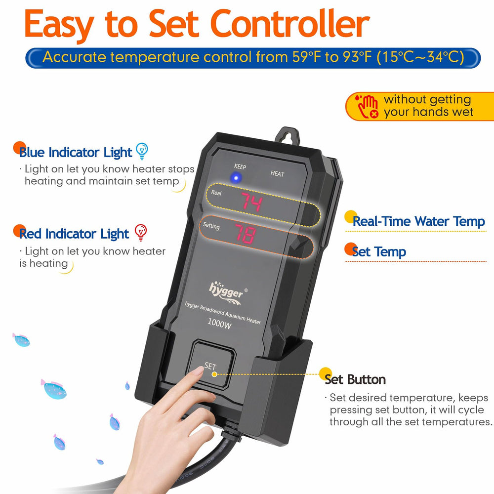 Hygger controller display visible on the setup for easy temperature checks