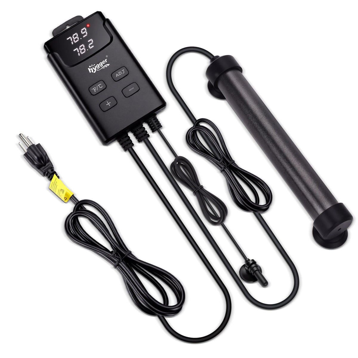hygger aquarium heater external display shows set and actual temps for precise control
