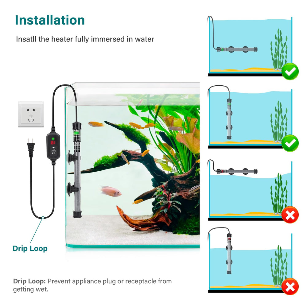 Hygger heater installed in a vibrant aquarium setup providing steady warmth