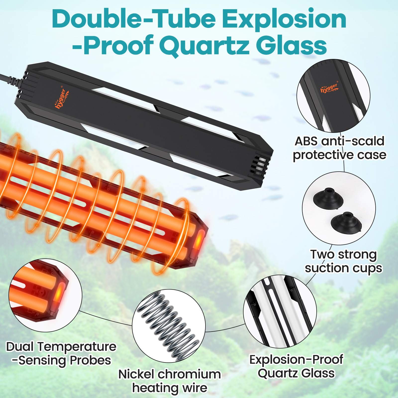 Hygger aquarium heater with out-of-water safety and protection features