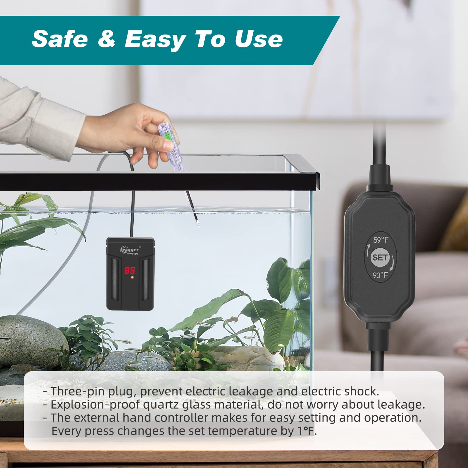 hygger aquarium heater with over-temperature protection for safe operation