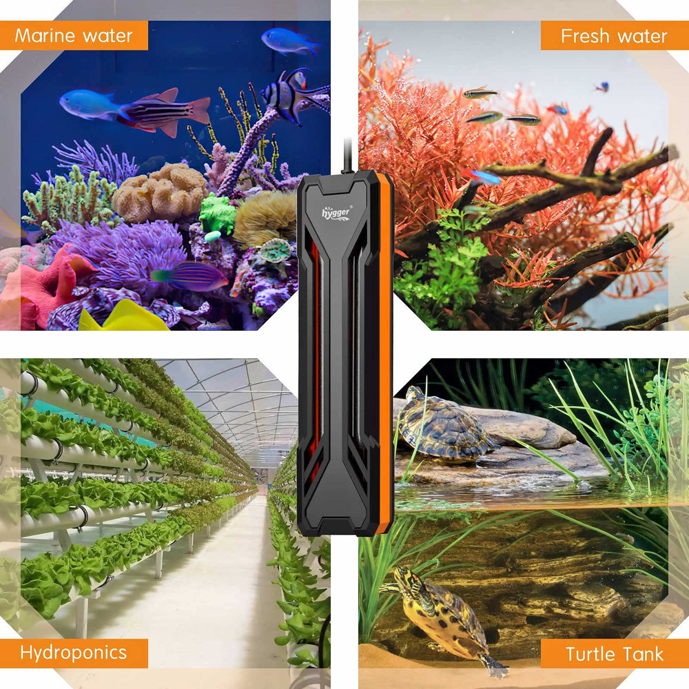 Hygger heater suitable for both saltwater and freshwater aquariums.
