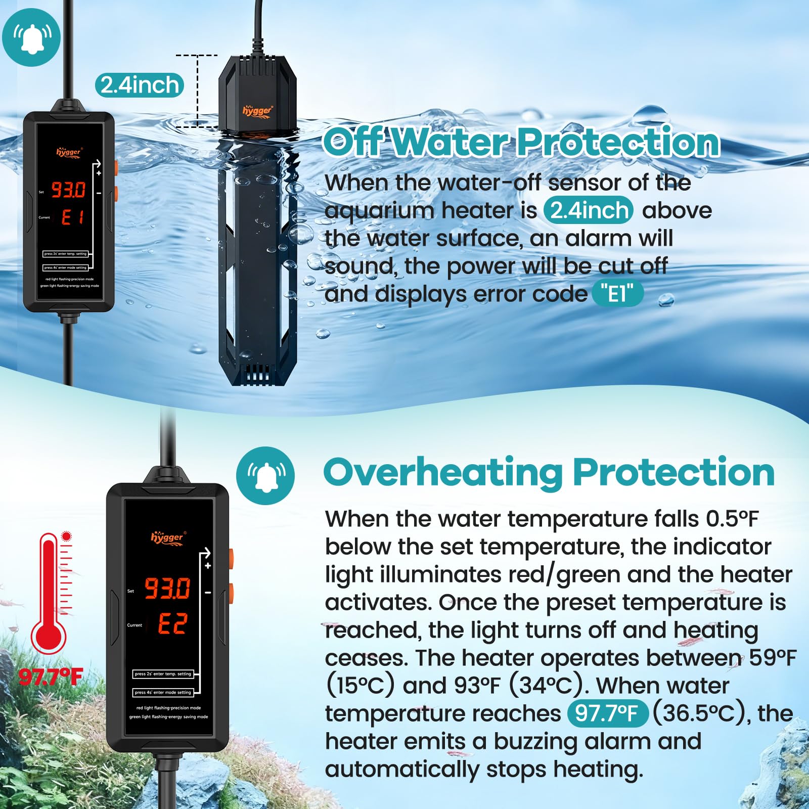Hygger heater with suction cups installation for secure placement
