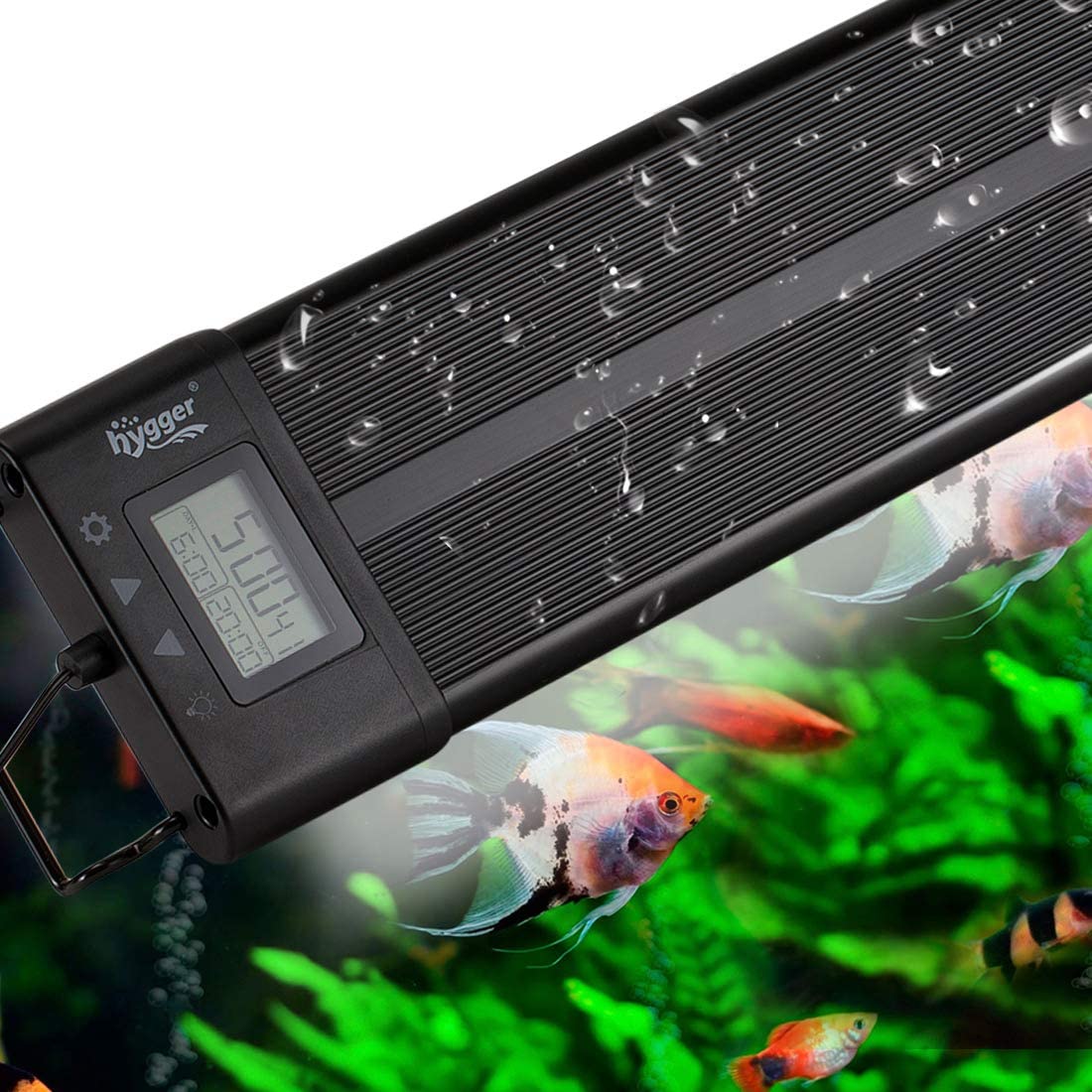 Hygger aquarium LED light front view with full-spectrum illumination for plants and fish