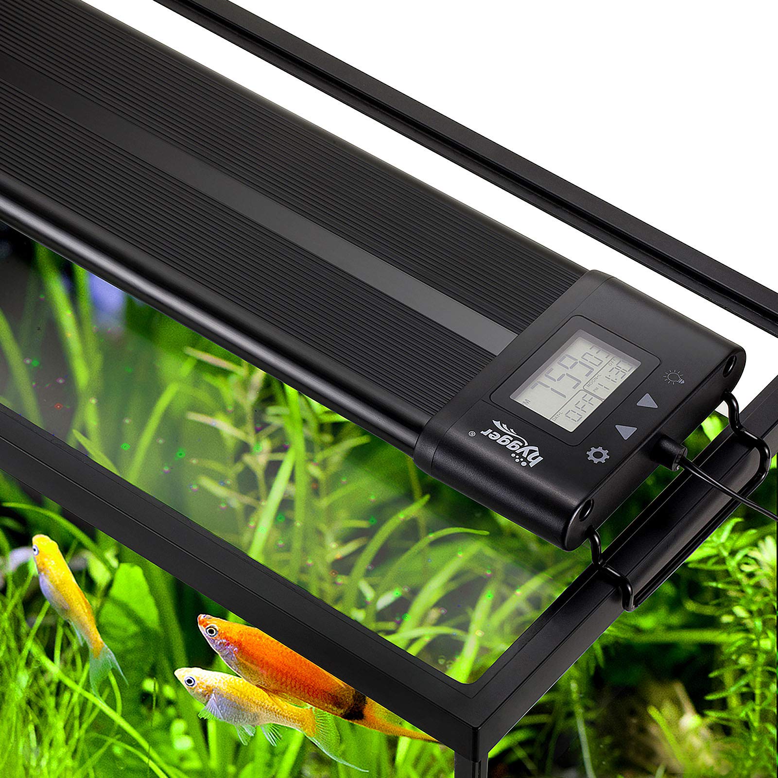 Hygger 48-55in aquarium light, front view, dimmable spectrum for planted tanks