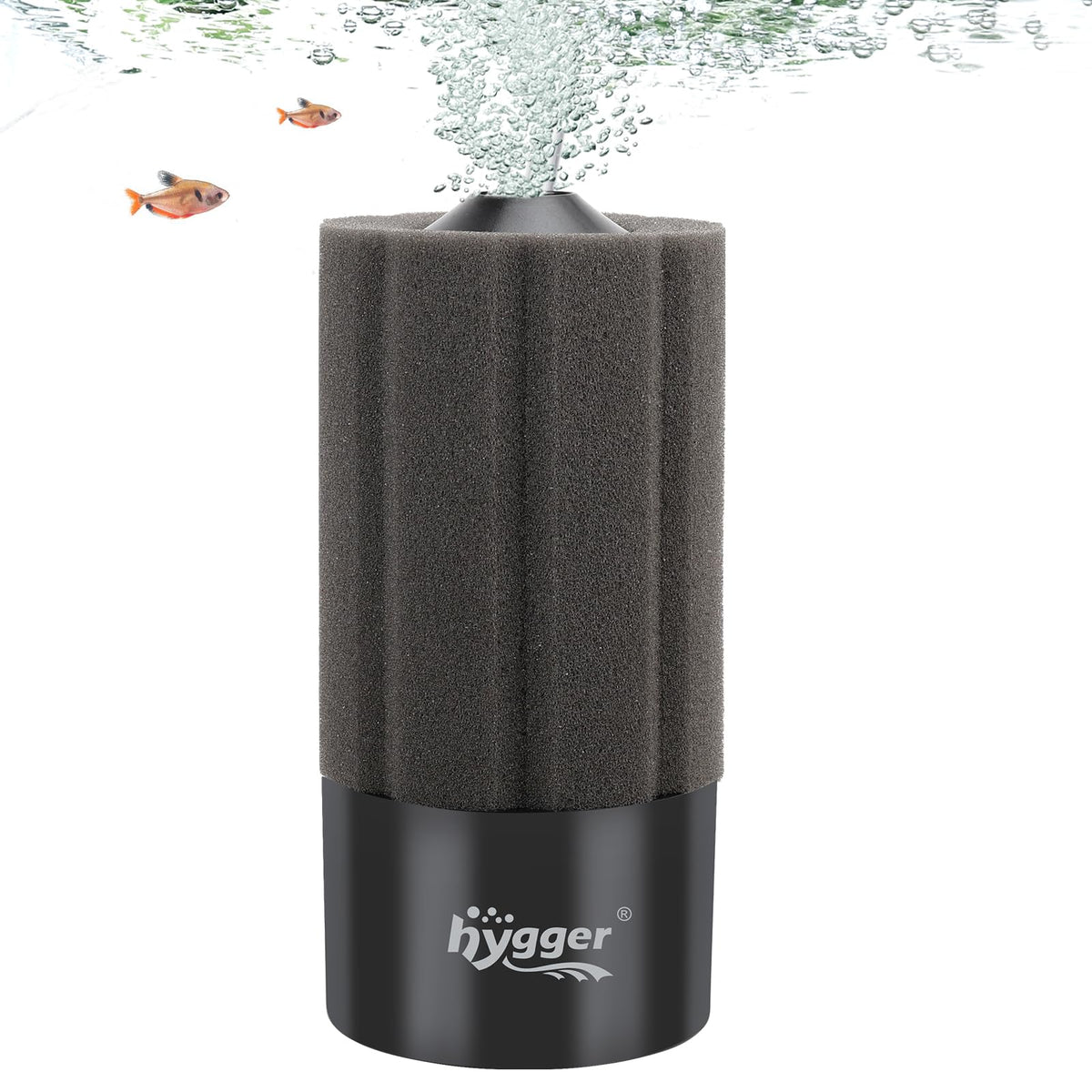Hygger sponge filter 20-55g angled view enhances aquarium clarity