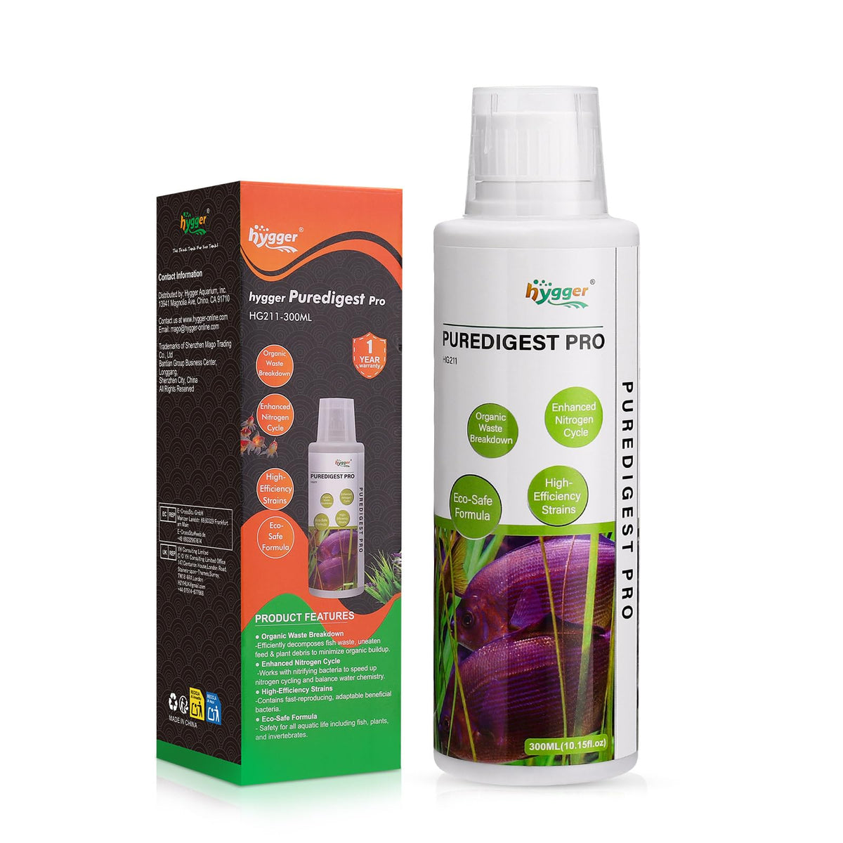 Hygger Aquarium Bio-Clarifier bottle with measuring cap for precise dosing in tanks.