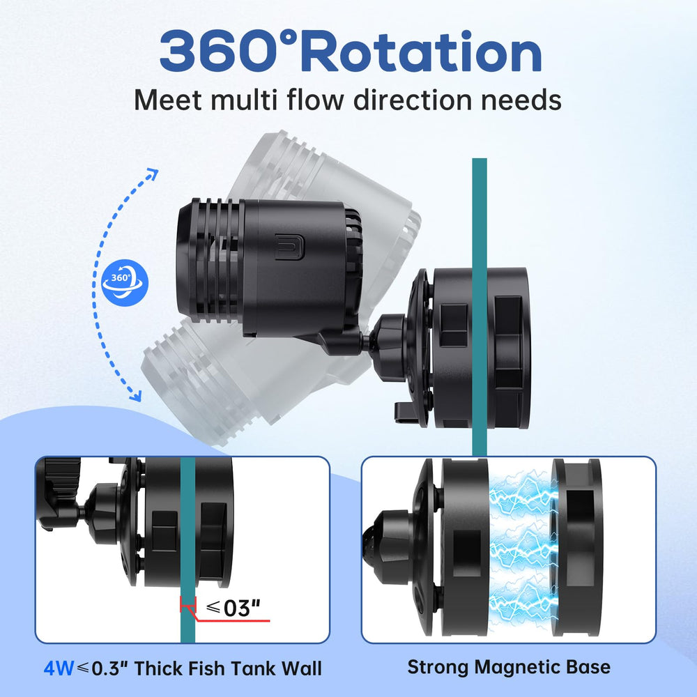 Hygger wave maker magnetic base enables easy mounting on glass for flexible placement