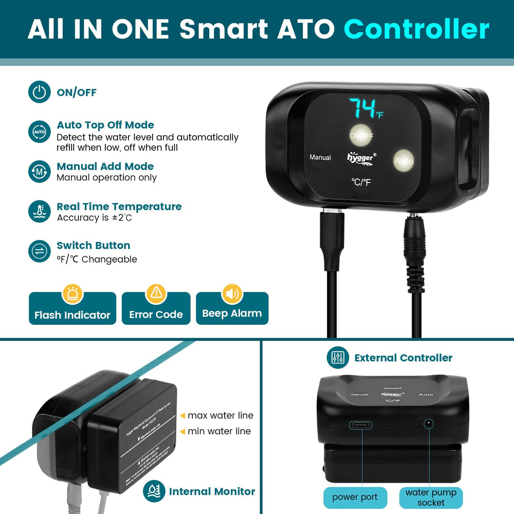 Hygger water level sensor activates refill to keep levels steady.