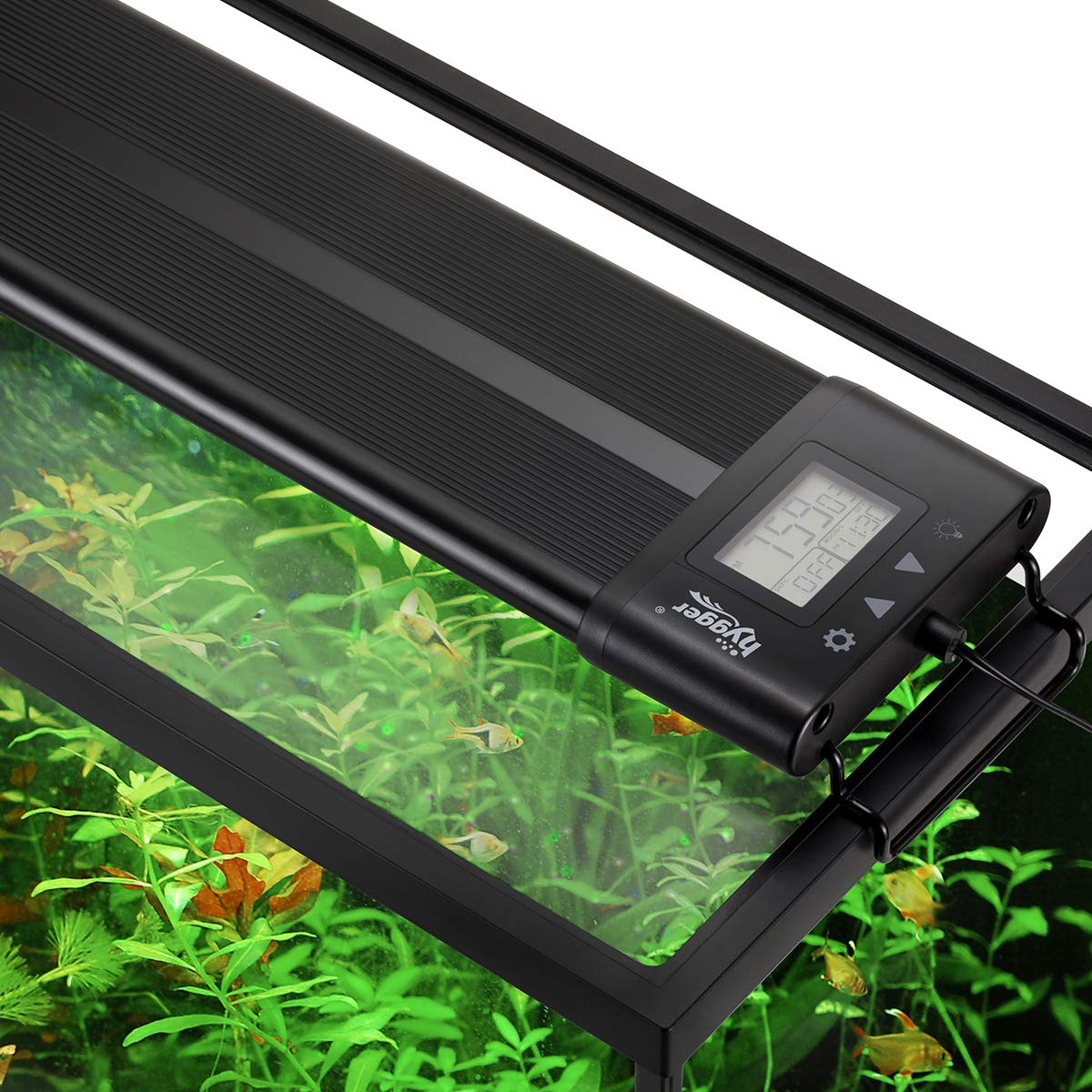 Hygger auto on/off LED aquarium light front view for 24–30 inch tanks, simplifies day-night scheduling.