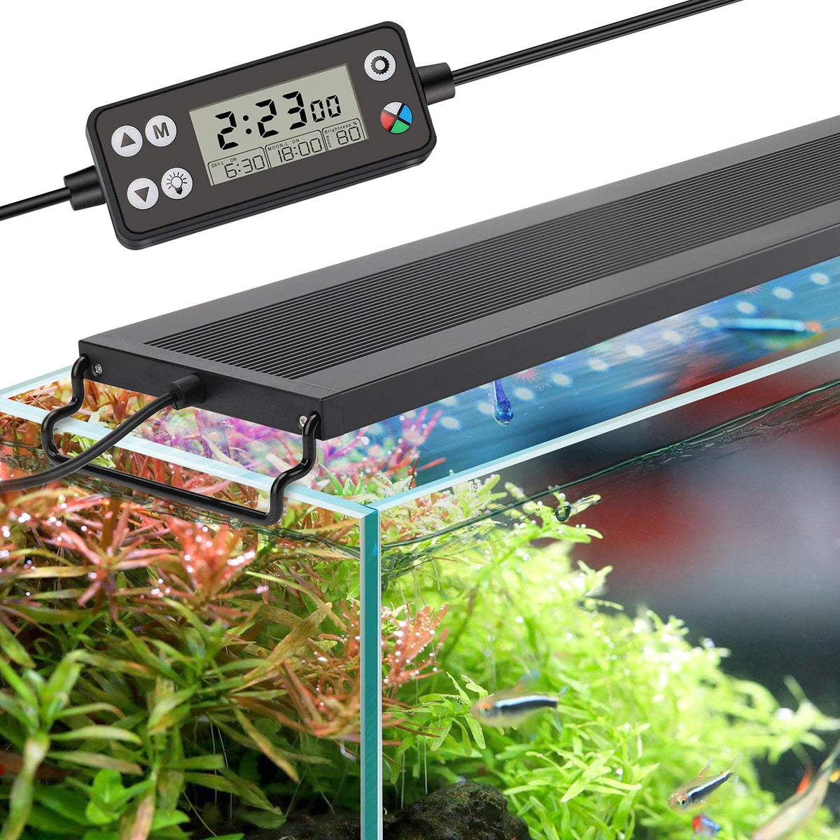 hygger Auto On Off LED Aquarium Light overview showing full spectrum illumination