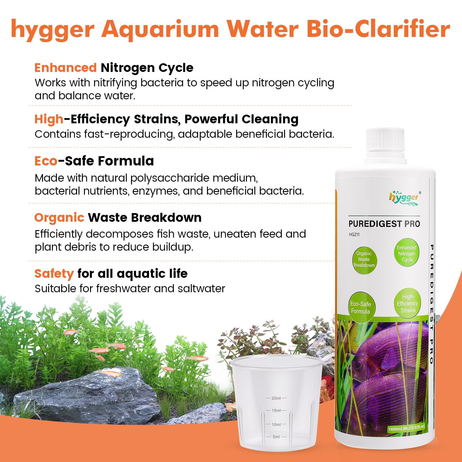 Hygger Bio-Clarifier action shows clearer water and reduced sludge.