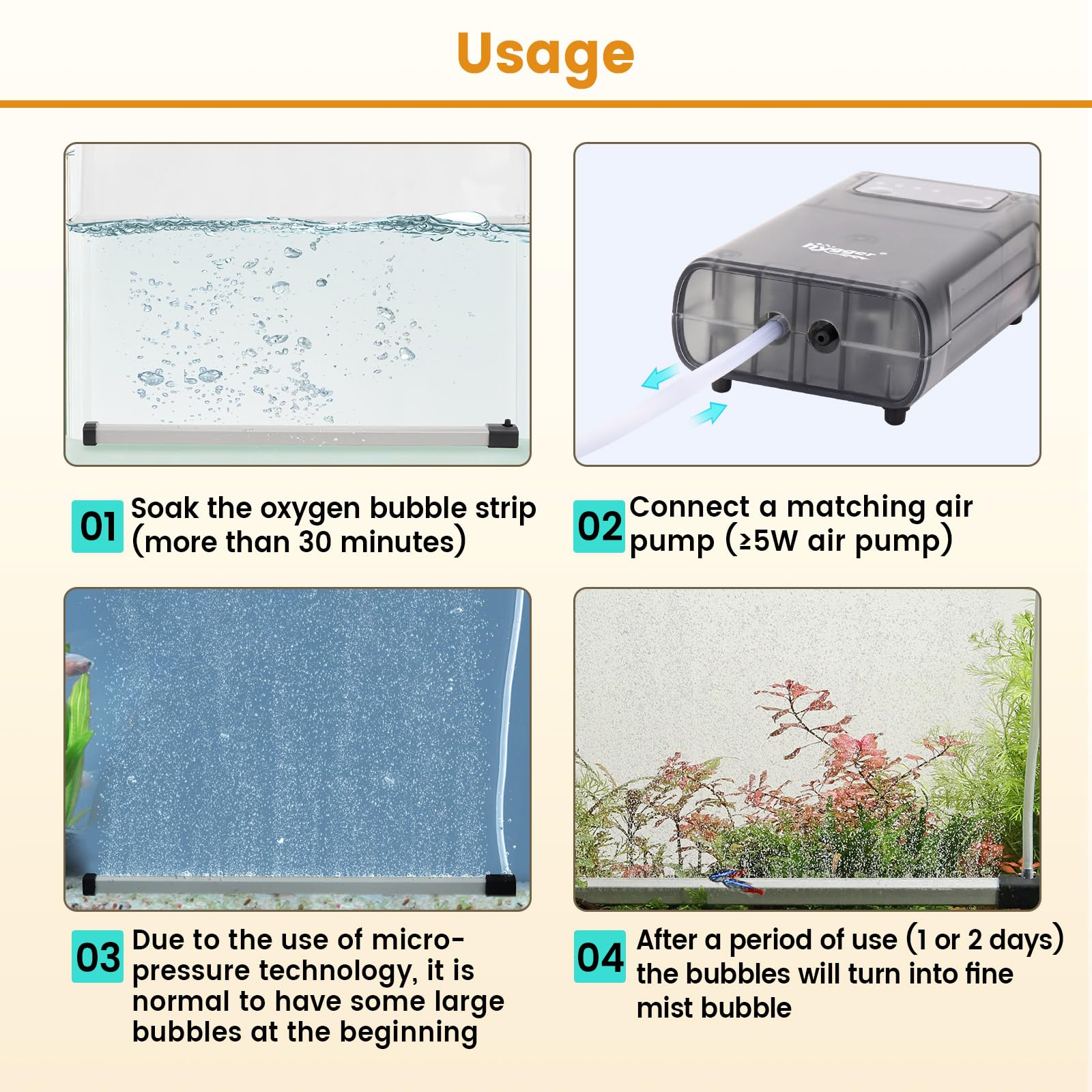 hygger bubble strip 13.8in complete kit includes tubing and check valve for easy setup.
