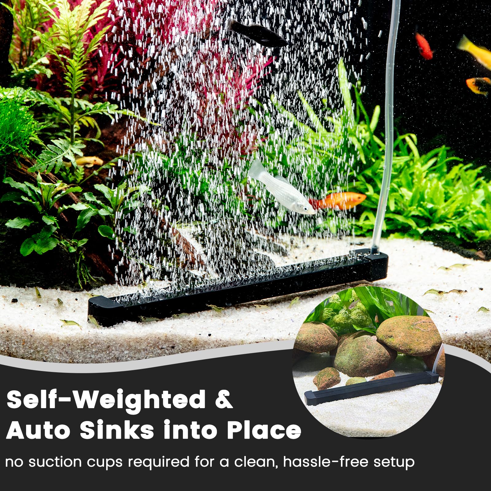 Hygger bubble wall bar in aquarium providing even aeration without clutter