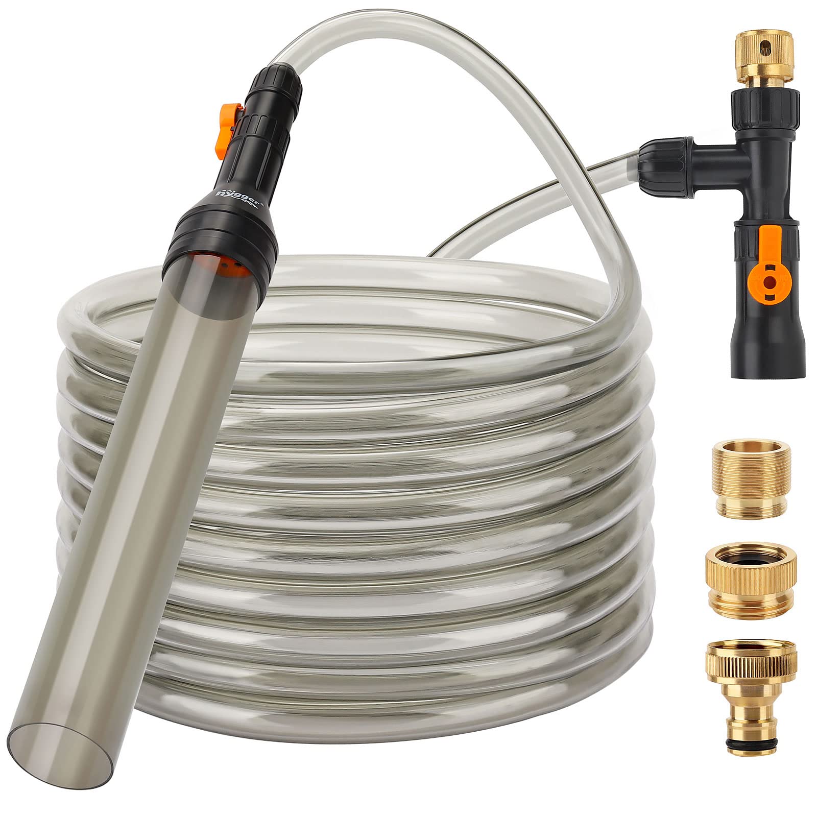 Hygger bucket-free water-change kit with metal faucet connector for quick, mess-free maintenance.