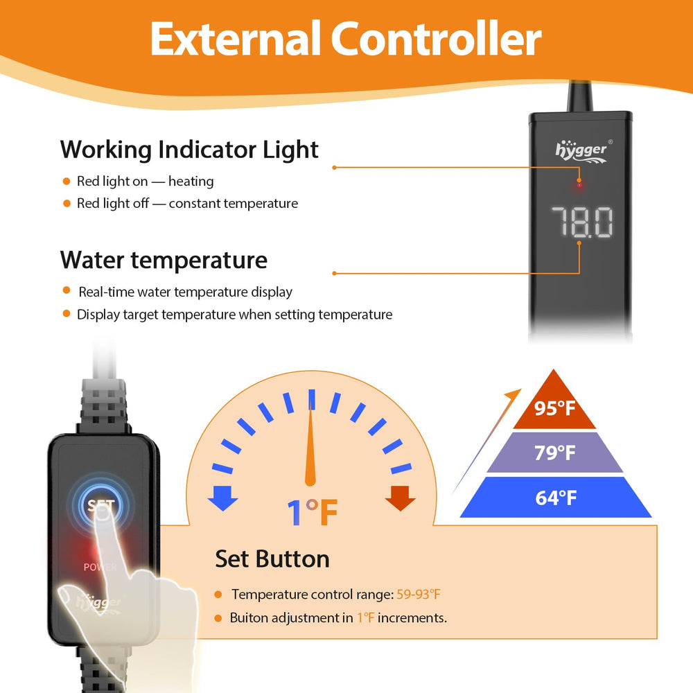 hygger ceramic heater digital display close-up showing precise temperature control