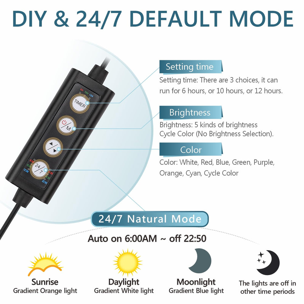 Hygger clip-on daylight mode enhances daytime growth and natural color.