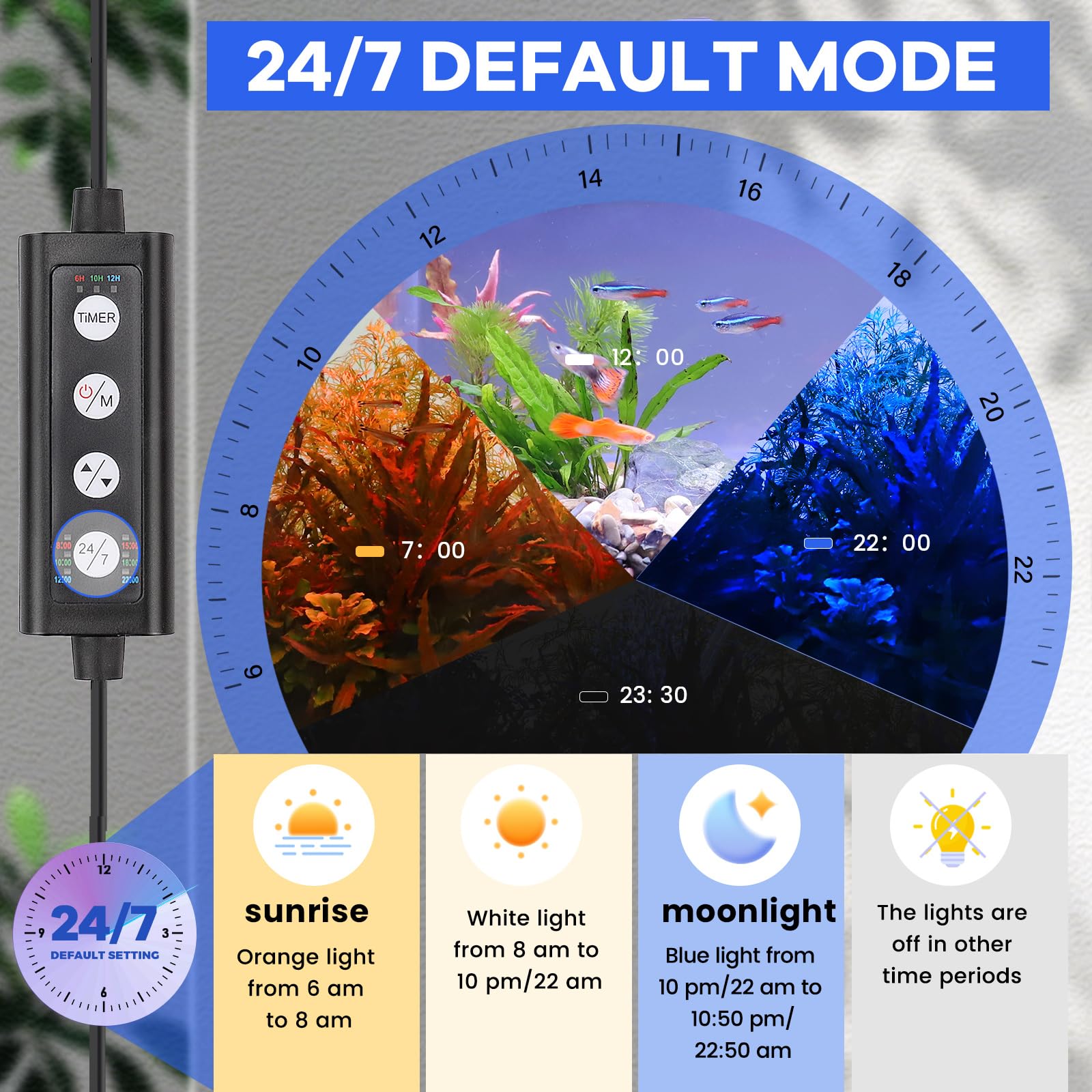 Hygger clip-on aquarium light in DIY mode for custom spectrum and timing