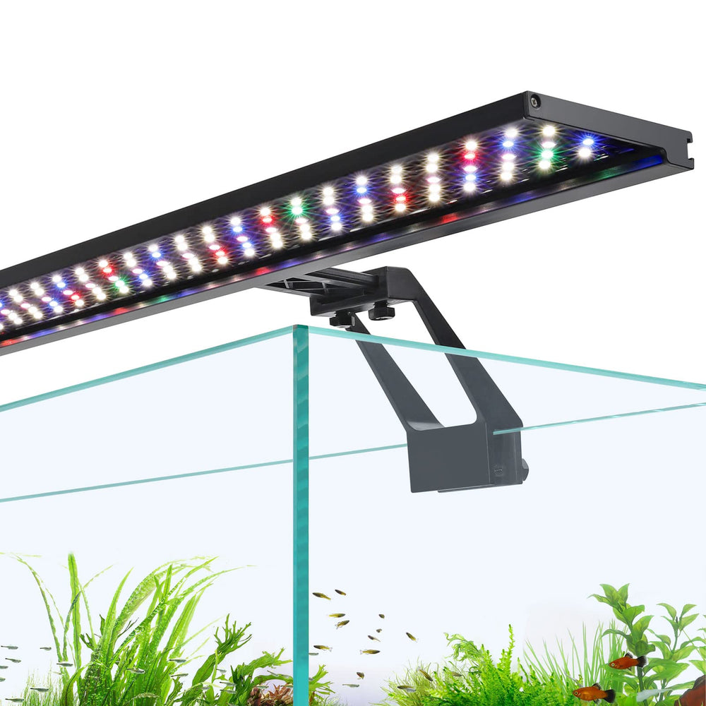 Hygger clip-on full spectrum LED light on a planted tank, showcasing natural colors.