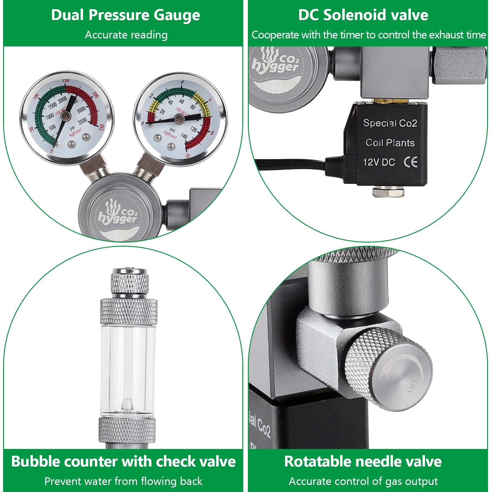 Hygger 12V DC solenoid valve enabling automated CO2 shutdown and timing