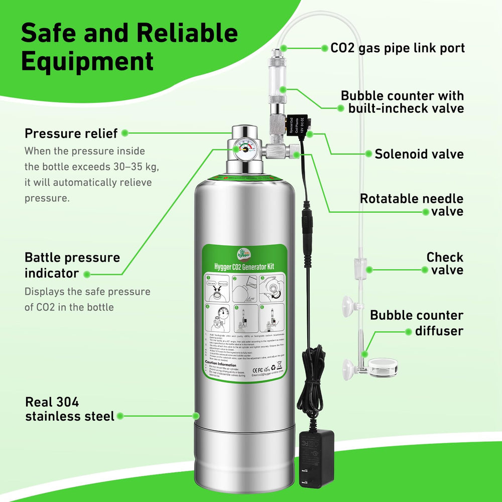 Hygger CO2 2L bottle features a bubble counter to track gas release.