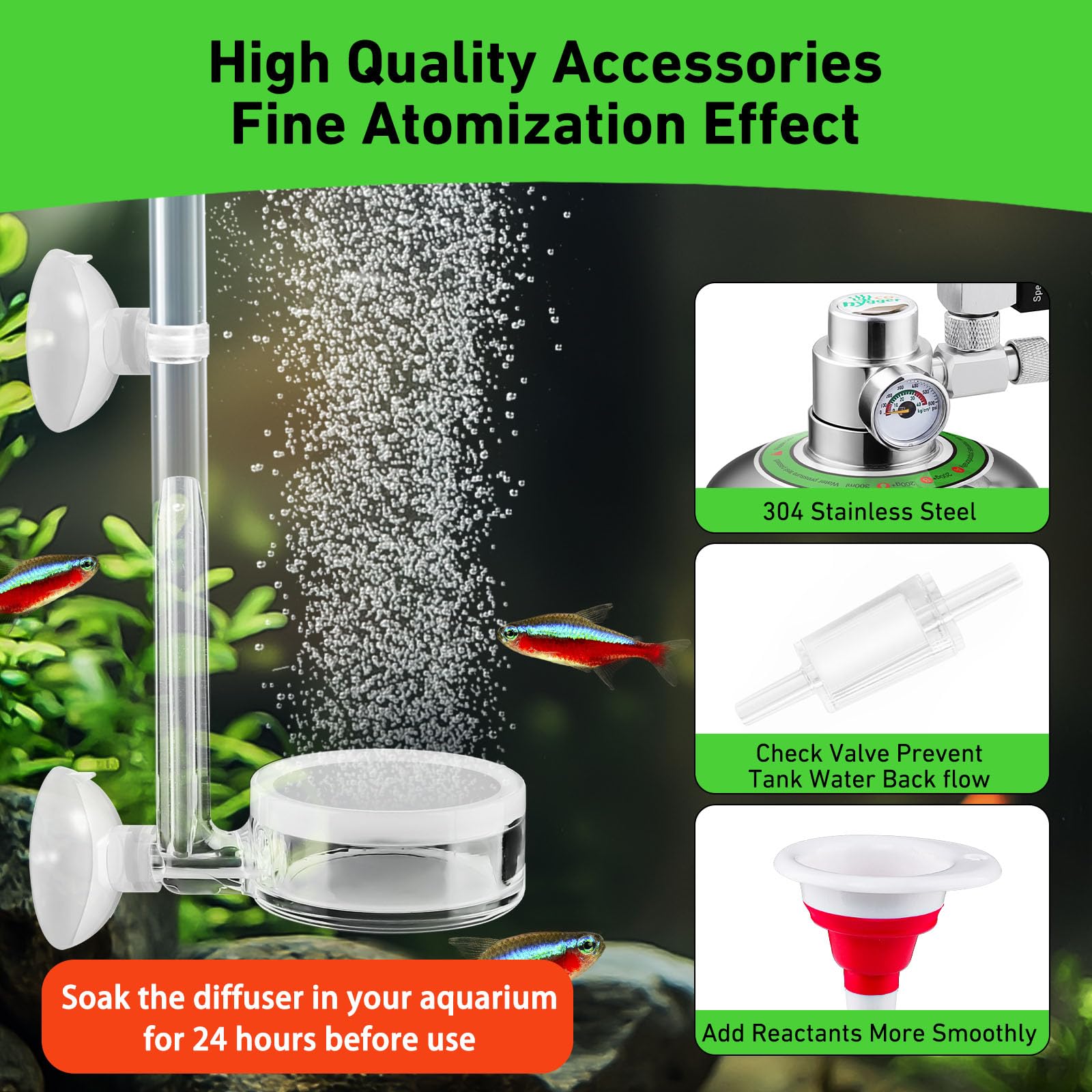 Hygger CO2 2L bottle with diffuser for even bubble dispersion in aquariums.